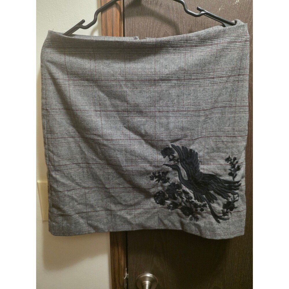 LOFT Women 8 Gray Glen Check Bird Embroider Skirt Straight Pencil